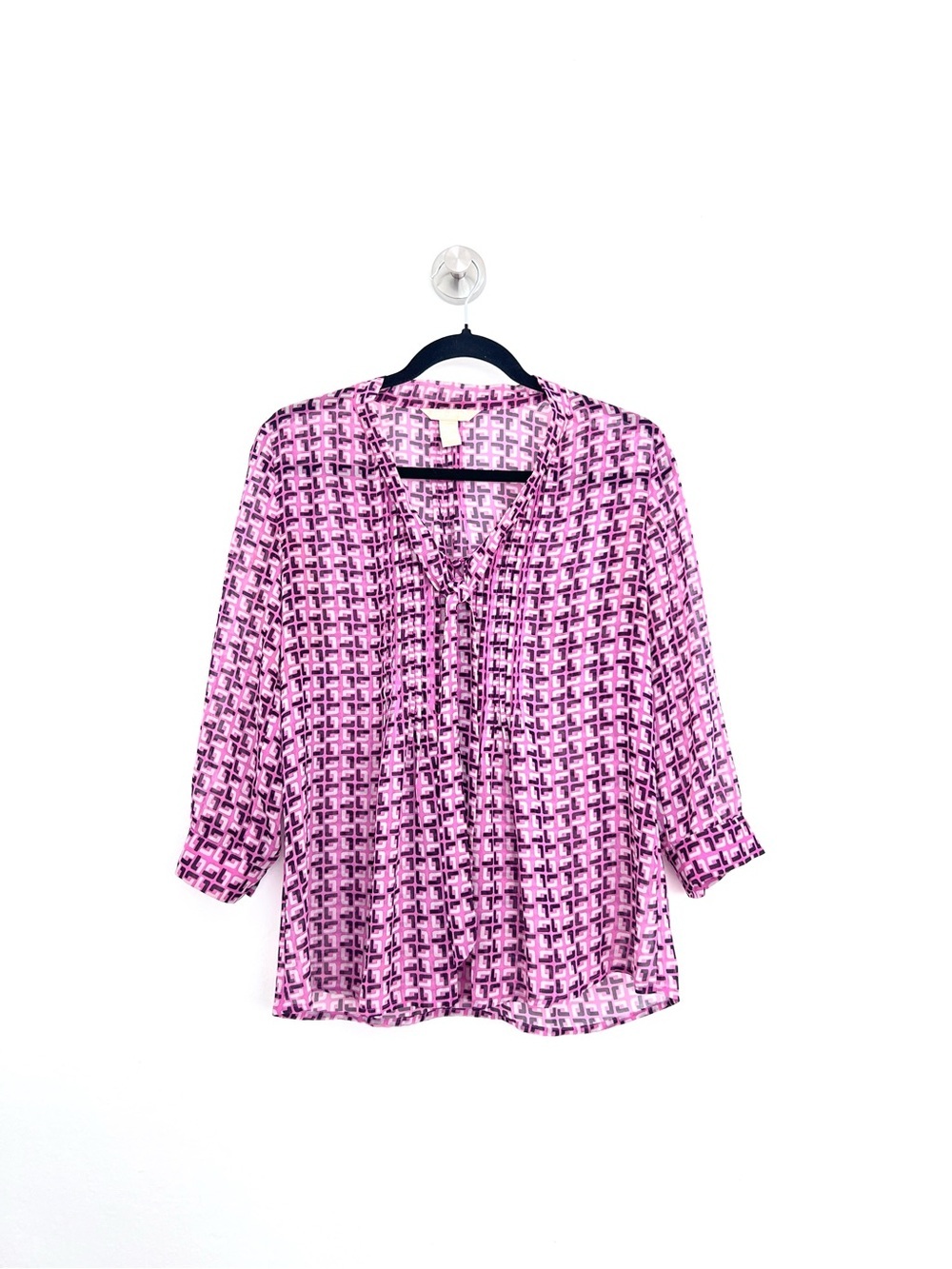 Banana Republic Geometric Tie Neck Lightweight Sheer Blouse